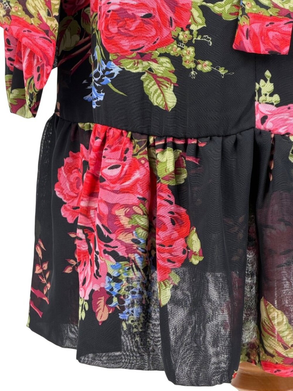 Betsey Johnson Black Bambi Floral Bell Sleeve Ruffle Hem Dress 8 | Y2K Boho Glam - Picture 12 of 16